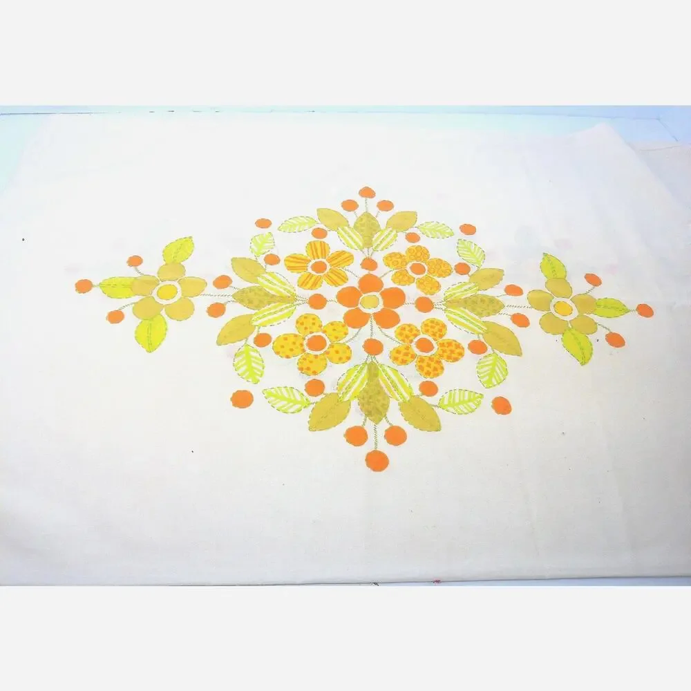 Vtg St Marys Retro Floral Pillowcase Orange Yellow Cotton Blend Made USA 42x36